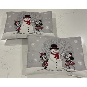 Set 2 Disney Mickey Minnie Mouse Christmas Snowman Throw Pillow 13"X 19"X 5.5"
